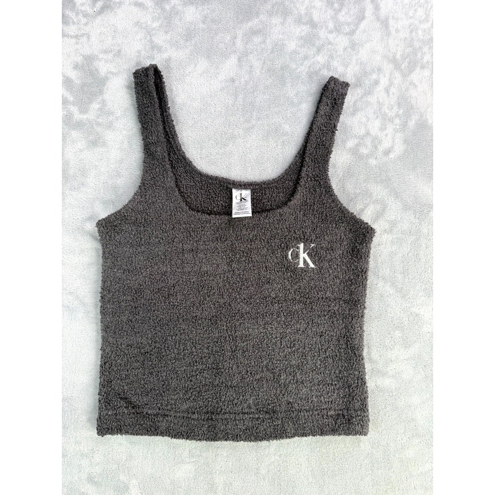 Calvin Klein CK One Plush Sleepwear Lounge Tank Womens Small Charcoal Gray Logo